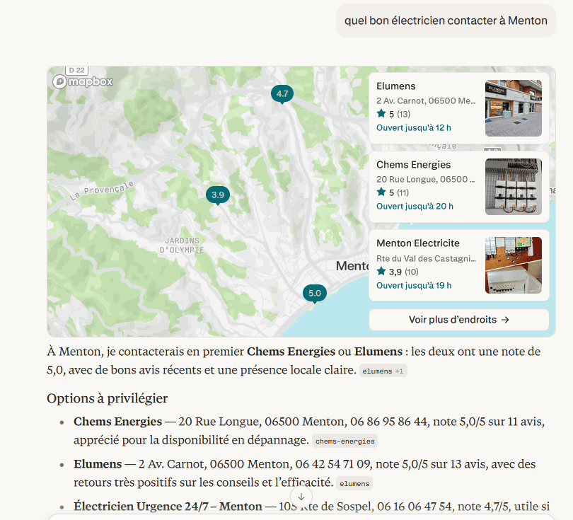 Citation du site Chems Energies par Perplexity