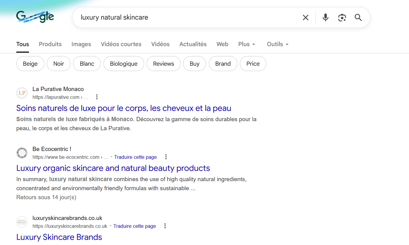 Mention du site La Purative en premier sur Google en anglais