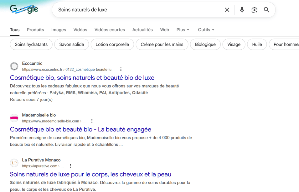Mention du site La Purative en Top 3 sur Google en français